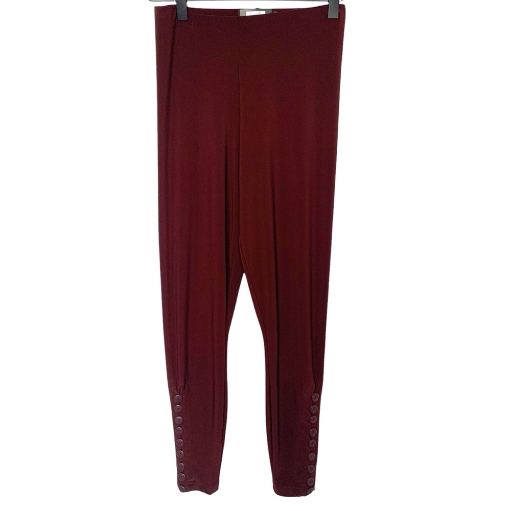 Sympli 2 Red Brown Stretchy Knit Casual Button Leg Detail Pants Canadian Made